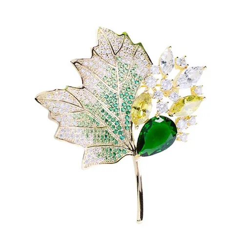 Cài Áo Meri Lá Ginko Kèm Đá Xanh Cao Cấp BR436-X Màu Xanh