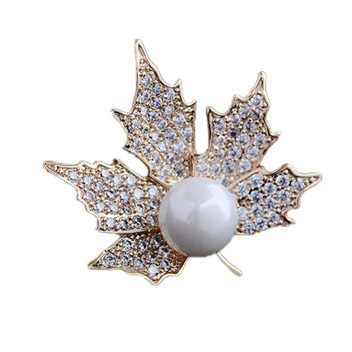 Cài Áo Meri Lá Ginko Ngọc Trai BR451 Màu Vàng