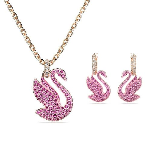 Combo Dây Chuyền Và Khuyên Tai Swarovski Iconic Swan Pink, Rose Gold-Tone Plated 5647552 5647544 Màu Hồng