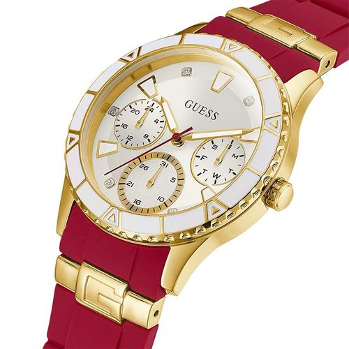 Đồng Hồ Nữ Guess Gold Tone Case Red Silicone Watch U1157L2 Màu Đỏ-5