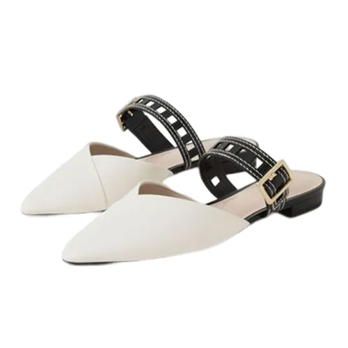 Giày Mũi Nhọn Nữ Charles & Keith CNK  Cut Out Strap Flat 70920094 Màu Trắng Size 38