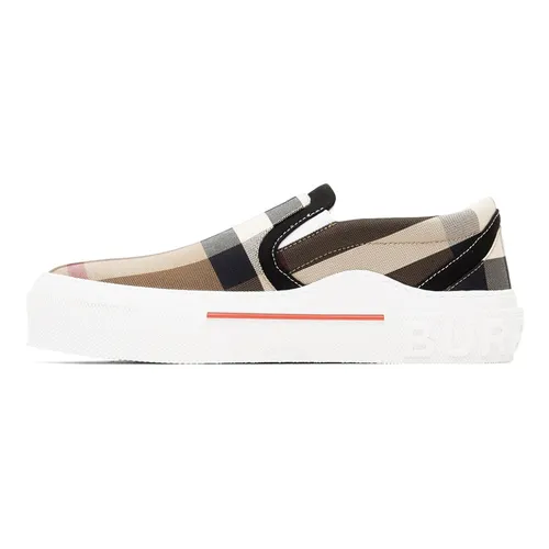 Giày Slip On Burberry Exaggerated Check Birch Brown White 8056762 A8894 Phối Màu Size 39