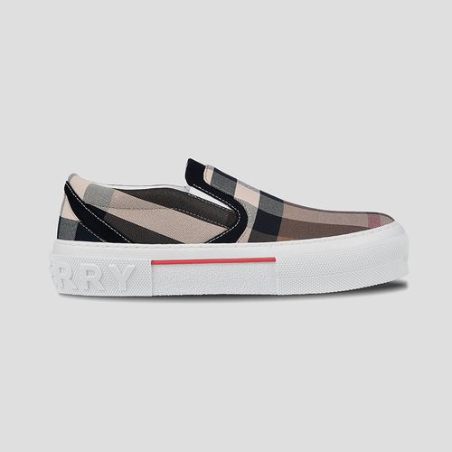 Giày Slip On Burberry Exaggerated Check Birch Brown White 8056762 A8894 Phối Màu Size 43.5-4