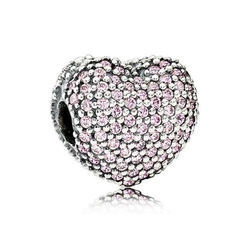 Hạt Vòng Charm Pandora Pink Pavé Heart Clip 791427PCZ Màu Bạc Hồng