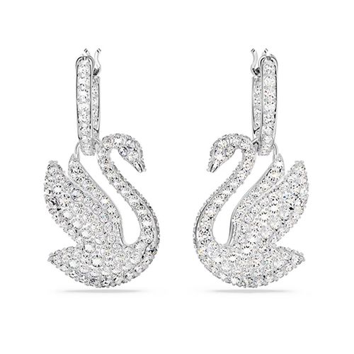 Khuyên Tai Swarovski Iconic Swan Drop Earrings Swan, White, Rhodium Plated 5647545 Màu Trắng Bạc-2