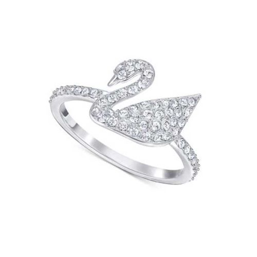 Nhẫn Swarovski Silver-Tone Crystal Swan 5250743 Logo Ring Size 55-2