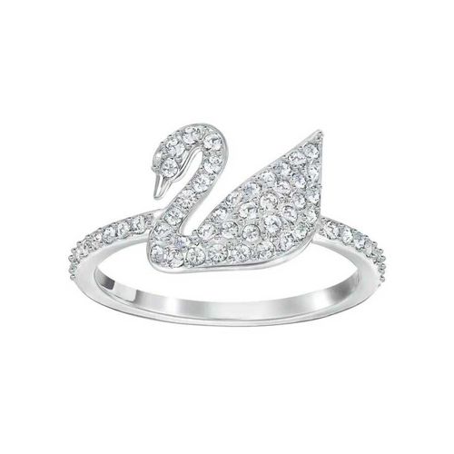 Nhẫn Swarovski Silver-Tone Crystal Swan 5250743 Logo Ring Size 55-3