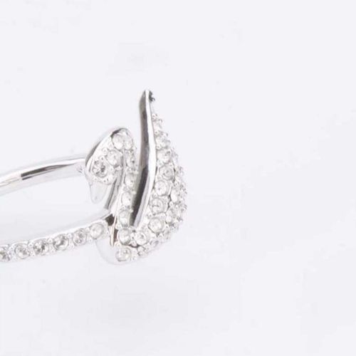 Nhẫn Swarovski Silver-Tone Crystal Swan 5250743 Logo Ring Size 55-4