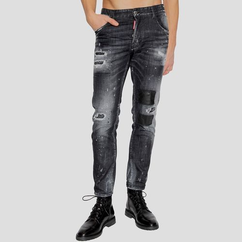 Quần Jeans Dsquared2 Black Ripped Leather Wash Skater S74lb1223 S30357 900 Màu Đen Size 44-3