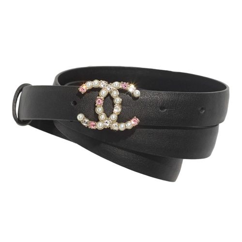 Thắt Lưng Chanel Calfskin & Strass Black, Crystal & Pink AA8839 B10063 NM137 2cm Màu Đen Size 70