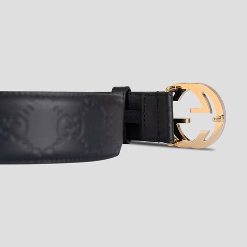 Thắt Lưng Gucci Leather With GG Buckle & All Over Embossed Logo 370543-CWC1G Màu Đen Size 90-2
