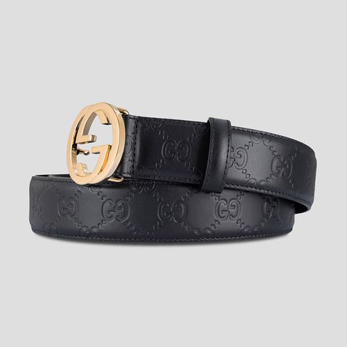 Thắt Lưng Gucci Leather With GG Buckle & All Over Embossed Logo 370543-CWC1G Màu Đen Size 90-3