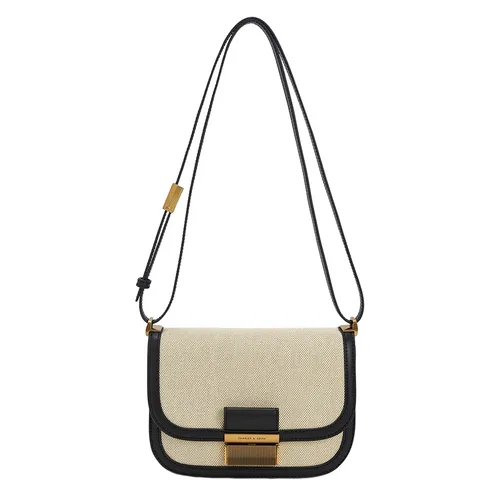 Túi Đeo Chéo Charles & Keith CNK Charlot Canvas Crossbody Bag - Black 80782074 Màu Đen Kem
