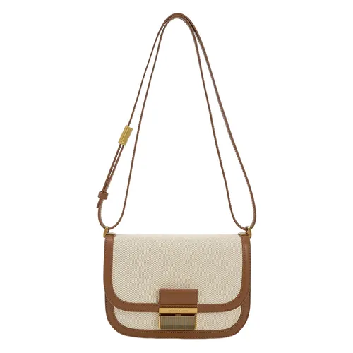 Túi Đeo Chéo Nữ Charles & Keith CNK Charlot Canvas Crossbody Bag - Chocolate 80782074 Màu Nâu Kem