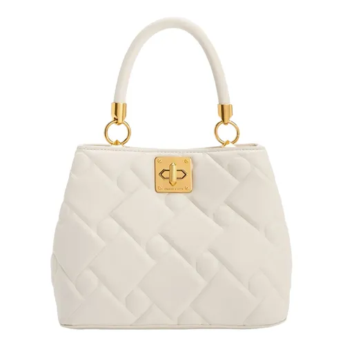 Túi Xách Nữ Charles & Keith CNK  Tillie Quilted Top Handle Bag Cream 50782081 Màu Trắng Kem