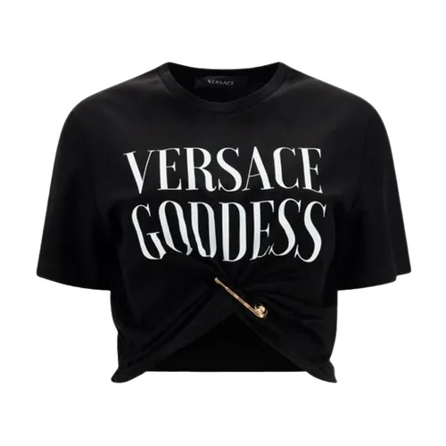 Thời trang Đen Áo Croptop Cotton - Áo Croptop Nữ Versace Black With Logo Printed 1009137 1A06529 1B000 Màu Đen - Vua Hàng Hiệu
