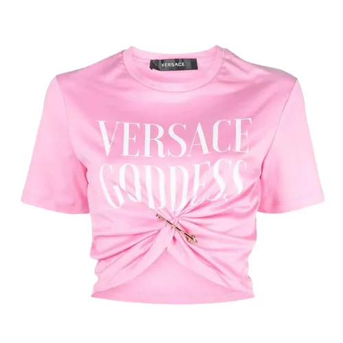 Áo Croptop Nữ Versace Pink With Logo Printed 1009137 1A06529 1PK40 Màu Hồng