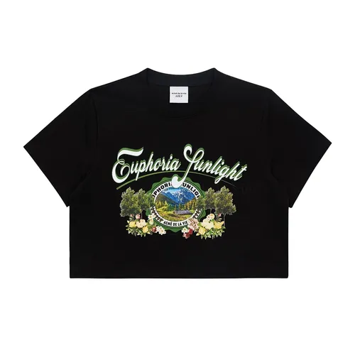 Thời trang - Áo Croptop Nữ Acmé De La Vie ADLV Greenery Artwork Black Tshirt Màu Đen - Vua Hàng Hiệu