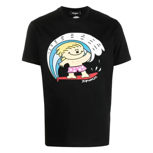 Áo Phông Nam Dsquared2 Black With Logo Printed Tshirt S71GD1244 S23009 900 Màu Đen