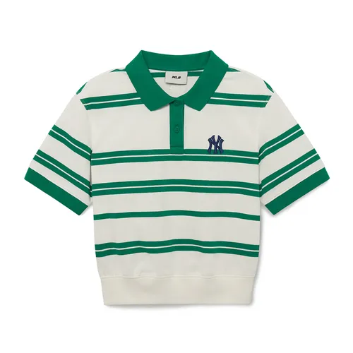 Áo Polo Nữ MLB Varsity Striped Crop Collar T-Shirt New York Yankees 3FPQV0133-50GNP Màu Trắng/Xanh Green Size S