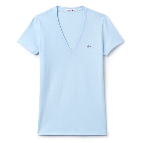 Áo Thun Nữ Lacoste Women's V-Neck Light Blue T-Shirt TF7880 T01 Màu Xanh Nhạt Size 36-1