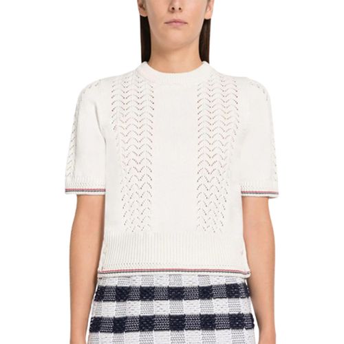 Áo Thun Nữ Thom Browne Pointelle Knitted Tshirt Màu Trắng Size 36-2