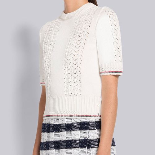 Áo Thun Nữ Thom Browne Pointelle Knitted Tshirt Màu Trắng Size 36-4