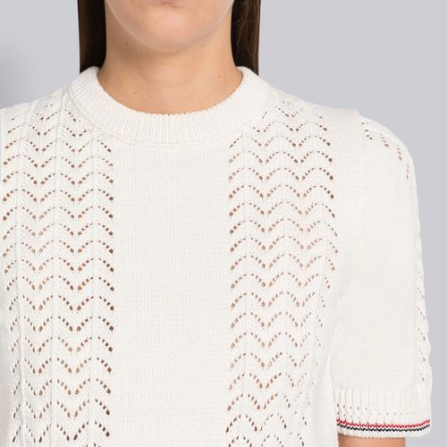 Áo Thun Nữ Thom Browne Pointelle Knitted Tshirt Màu Trắng Size 36-5