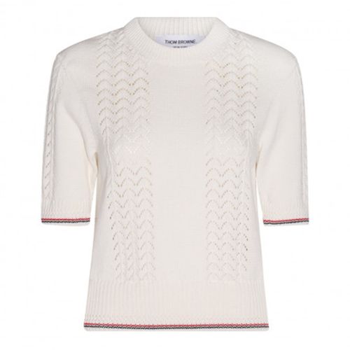 Áo Thun Nữ Thom Browne Pointelle Knitted Tshirt Màu Trắng Size 36-6
