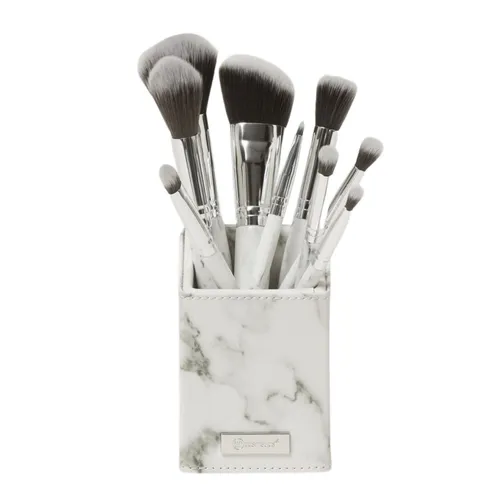 BH Cosmetics - Bộ Cọ Trang Điểm Kèm Hộp BH Cosmetics White Marble Brush Set With Angeled Brush Holder - Vua Hàng Hiệu