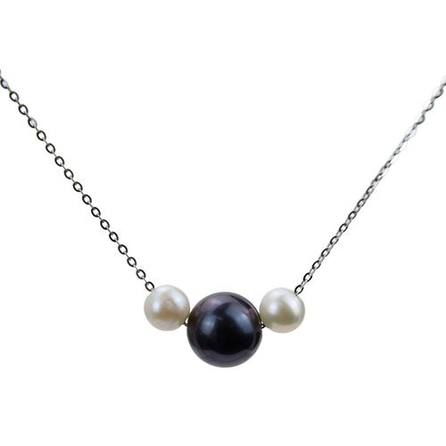 Dây Chuyền Minh Hà Pearl Jewelry Xuyên Ngọc 3 Viên Màu Đen Trắng-1