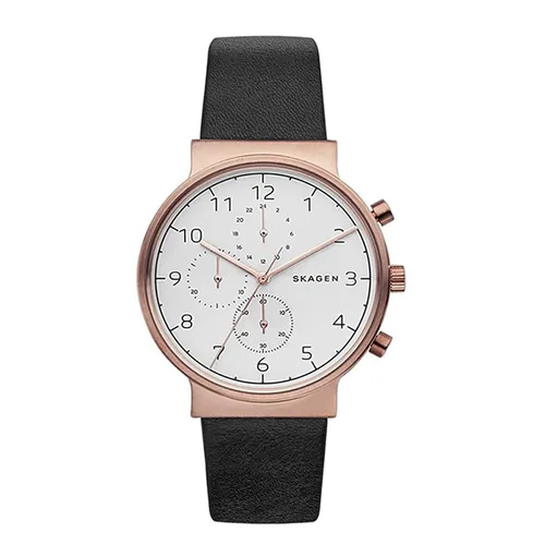 Đồng hồ Thép không gỉ, dây da Máy Quartz (Pin) Thép không gỉ/Mạ PVD - Đồng Hồ Nam Skagen SKW6371 Màu Đen - Vua Hàng Hiệu