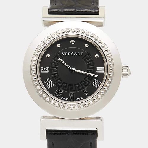 Đồng Hồ Nữ Versace Black Stainless Steel Leather Vanity P5Q Women's Wristwatch 35mm Màu Đen-4