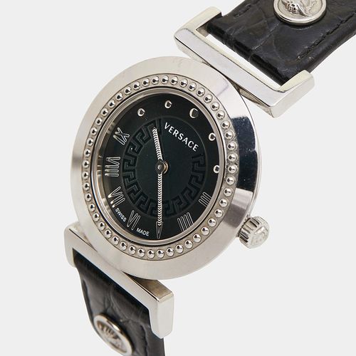 Đồng Hồ Nữ Versace Black Stainless Steel Leather Vanity P5Q Women's Wristwatch 35mm Màu Đen-5