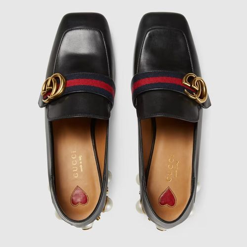 Giày Lười Nữ Gucci Leather Mid-Heel Loafer Màu Đen Size 37-5