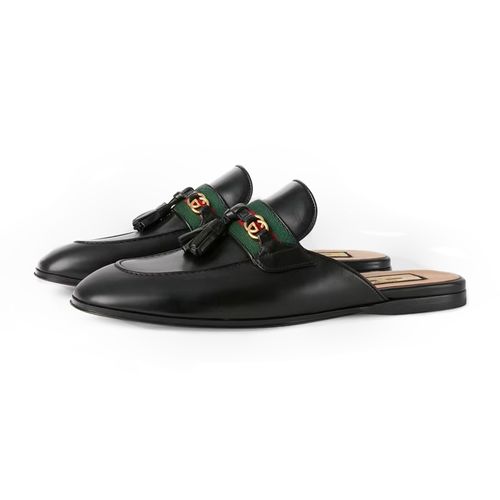 Giày Sục Unisex Gucci Slipper With Tassels Black Leather Màu Đen Size 41.5