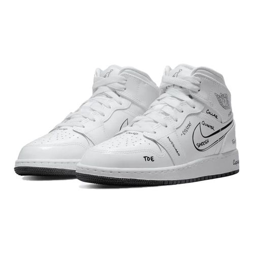 Giày Thể Thao Nike Air Jordan 1 Mid “Schematic” DQ1864 100 Màu Trắng Đen Size 38-3