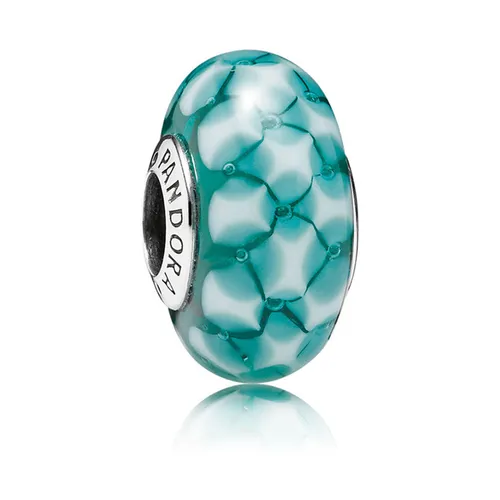 Hạt Vòng Charm Pandora Decorative Silver Charm With Teal Murano Glass 791625 Màu Xanh