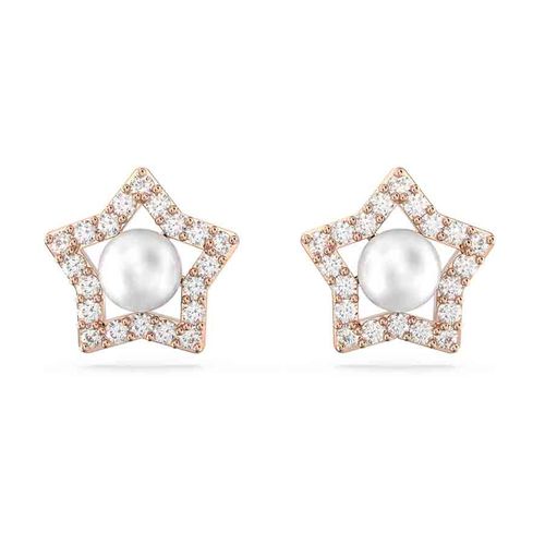 Khuyên Tai Nữ Swarovski Stella Stud Earrings Round Cut, Star, White, Rose Gold-Tone Plated 5645465 Màu Trắng / Vàng Hồng