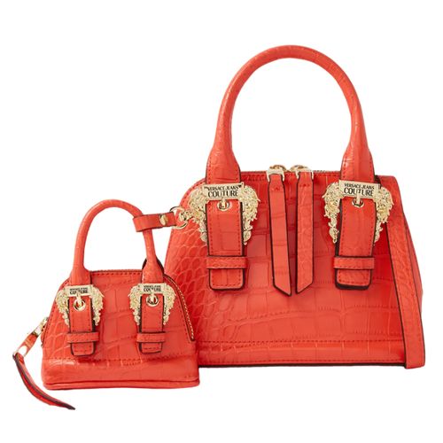 Set Túi Xách Nữ Versace Jeans Couture Small Couture 01 Bag In Croc-Embossed Leather Màu Vàng Cam