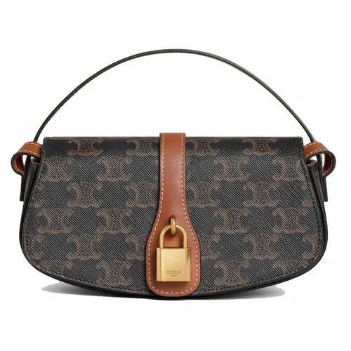 Túi xách Celine - Túi Đeo Chéo Nữ Celine Clutch On Strap Tabou In Triomphe Canvas And Calfskin Tan Màu Đen Nâu - Vua Hàng Hiệu