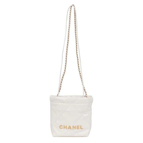Túi Đeo Chéo Nữ Chanel Mini 22 Bag White Calfskin Gold Hardware Màu Trắng-3
