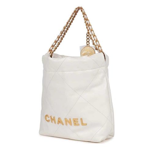 Túi Đeo Chéo Nữ Chanel Mini 22 Bag White Calfskin Gold Hardware Màu Trắng-4