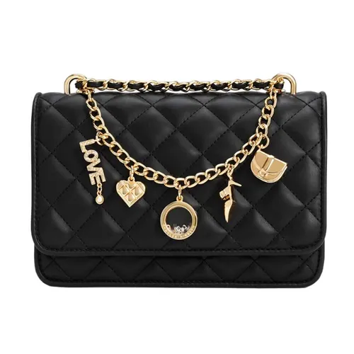 Túi Đeo Vai Nữ Charles & Keith CNK Charm-Embellished Quilted Clutch CK2-70840477 Màu Đen