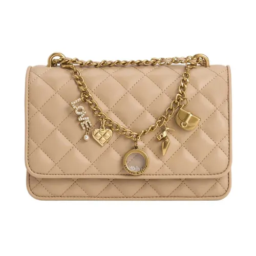 Túi Đeo Vai Nữ Charles & Keith CNK Charm-Embellished Quilted Clutch CK2-70840477 Màu Nude
