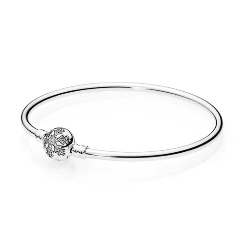 Vòng Đeo Tay Nữ Pandora Moments Silver Bangle, Unique Snowflake 590740CZ Màu Bạc