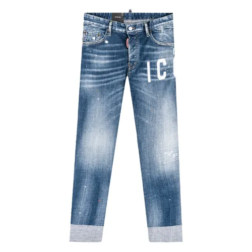 Quần Jean Nam Dsquared2 Blue With Logo ICON Printed Dáng Skater S79LA0061 S30342 470 Màu Xanh Size 48