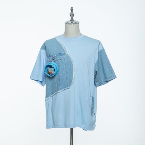 Áo Phông 13 De Marzo Blue Palda Bear Denim Patchwork T-Shirt FR-JX-660 Màu Xanh Blue Size M-2