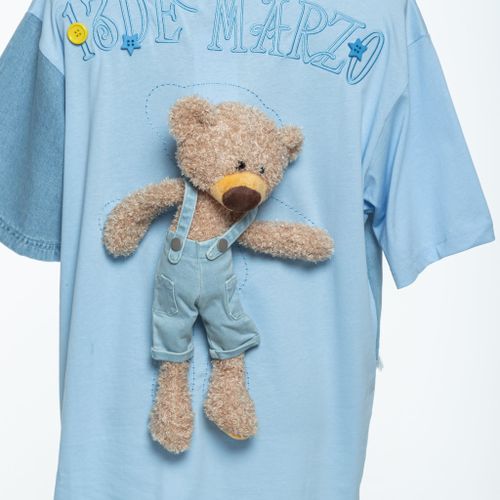 Áo Phông 13 De Marzo Blue Palda Bear Denim Patchwork T-Shirt FR-JX-660 Màu Xanh Blue Size M-7