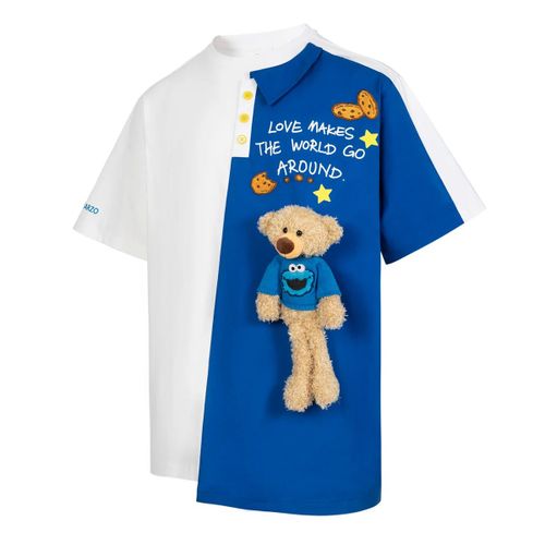 Áo Phông 13 De Marzo Cookie Monster Bear Half Piece Patched T-Shirt FR-JX-868 Màu Trắng Xanh Size L-2